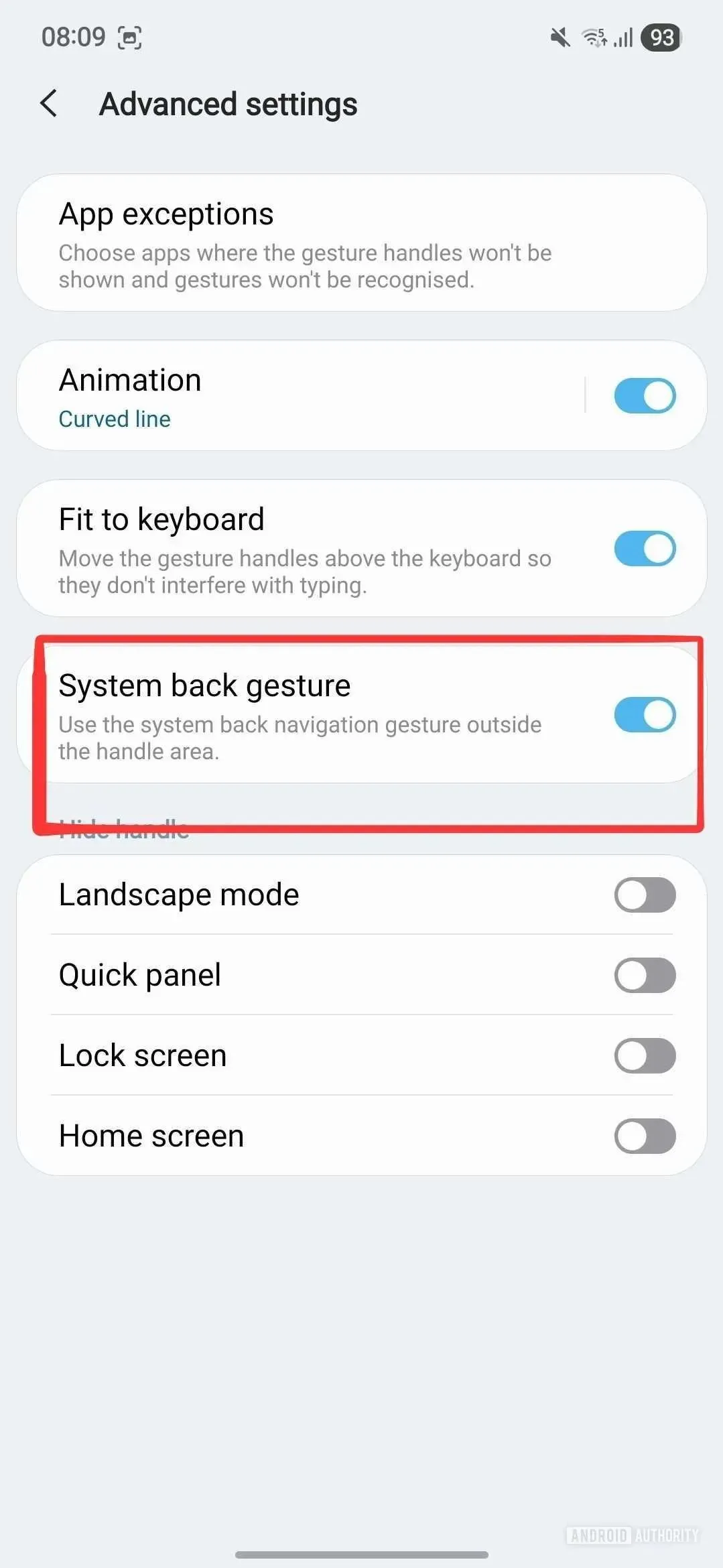 Ảnh chụp màn hình cài đặt tính năng cử chỉ quay lại trong One Hand Operation+ của Samsung Good Lock