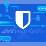 Biểu tượng Bitwarden với các yếu tố liên quan đến mật khẩu, ổ khóa và chìa khóa.
