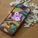 Điện thoại Pixel 9 Pro với màn hình hiển thị nằm ngửa trên các mảnh ghép, minh họa cho chất lượng màn hình Pixel thế hệ mới