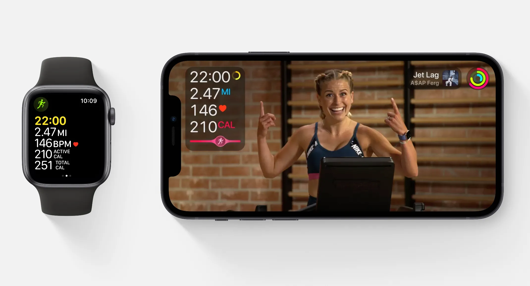 Giao diện Apple Fitness+ trên Apple Watch và iPhone