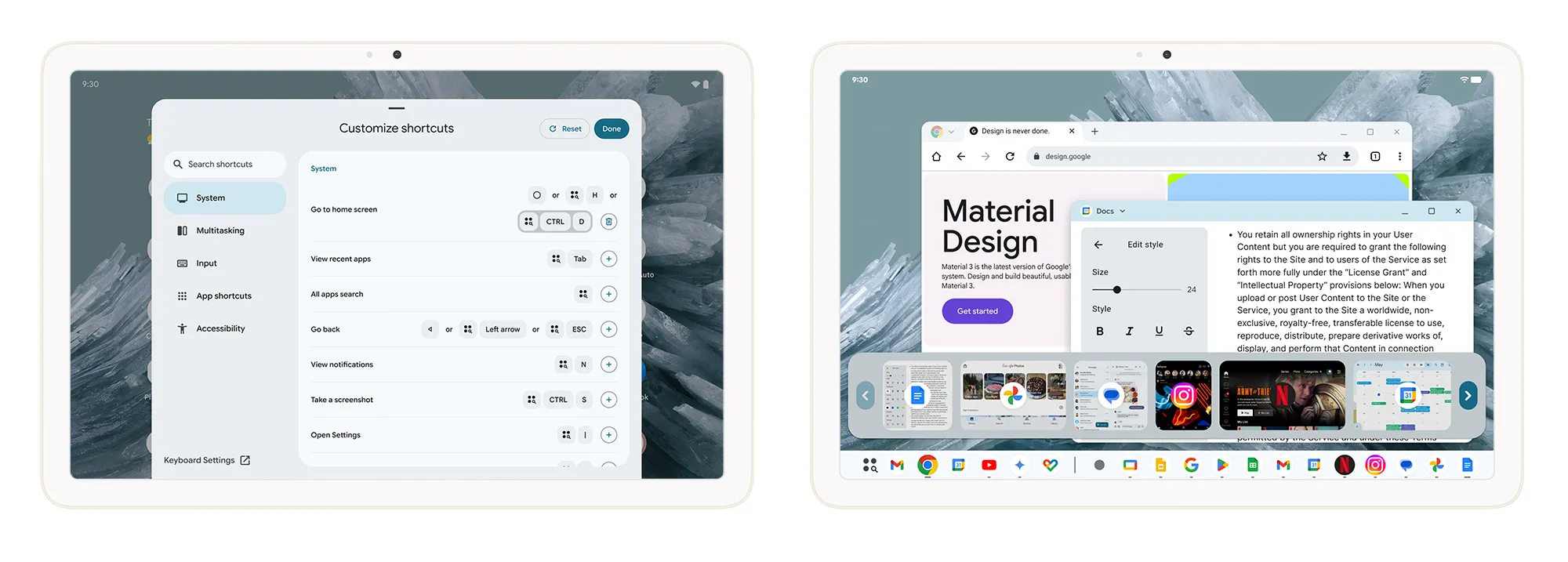 Giao diện chế độ cửa sổ desktop và thanh tác vụ được cải tiến trên Android 16 cho máy tính bảng.