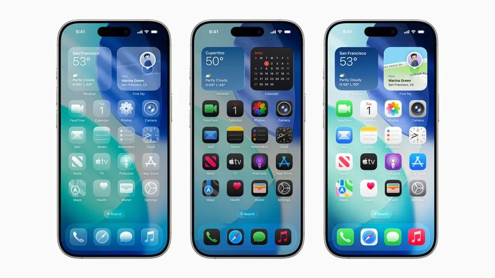 Giao diện 'Liquid Glass' mới của iOS 26 với hiệu ứng kính mờ