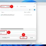 Giao diện Notepad hiển thị hộp thoại Lưu Như khi lưu file script xóa file tạm