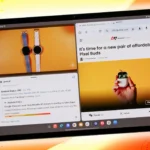 Hình ảnh minh họa tính năng đa nhiệm trên máy tính bảng Android, hiển thị ba ứng dụng chạy trong chế độ cửa sổ.