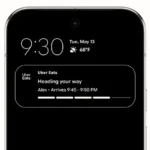 Hoạt ảnh mô tả tính năng Live Updates trên Android 16 hiển thị thông báo cập nhật đơn hàng thực phẩm theo thời gian thực.