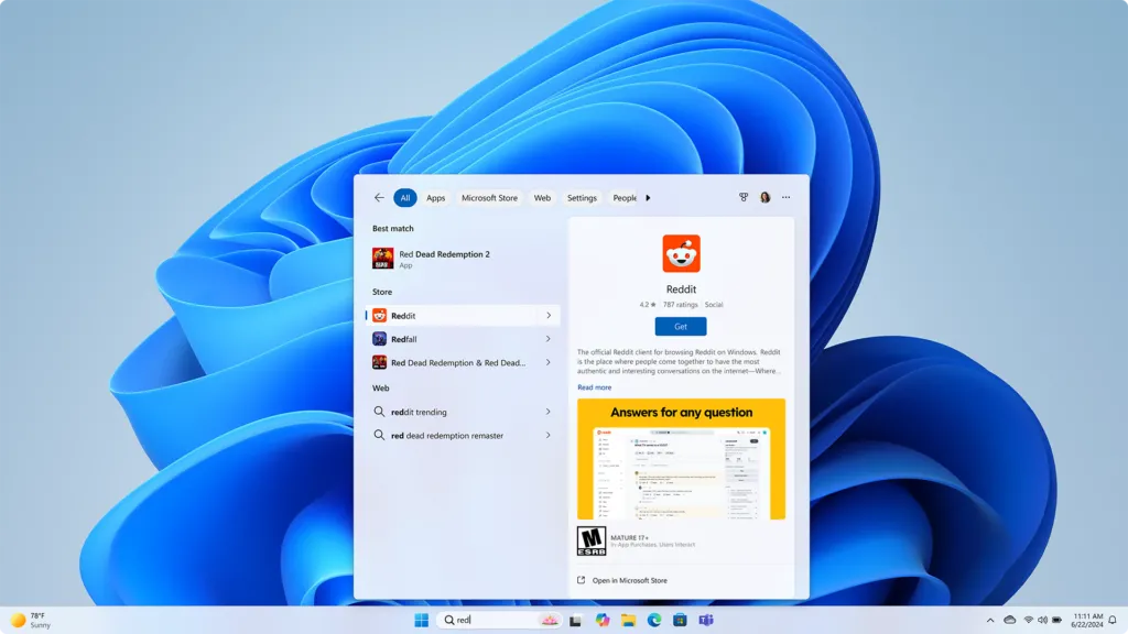 Kết quả tìm kiếm từ Microsoft Store hiển thị trong Start menu của Windows 11