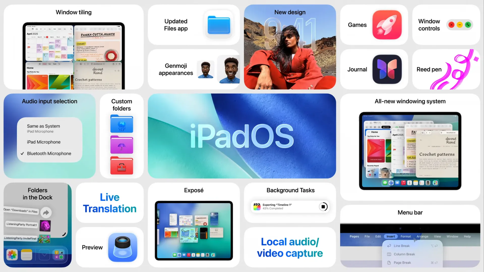Minh họa các tính năng mới của iPadOS 26, nhấn mạnh khả năng xử lý tác vụ nền và đa nhiệm được cải thiện.