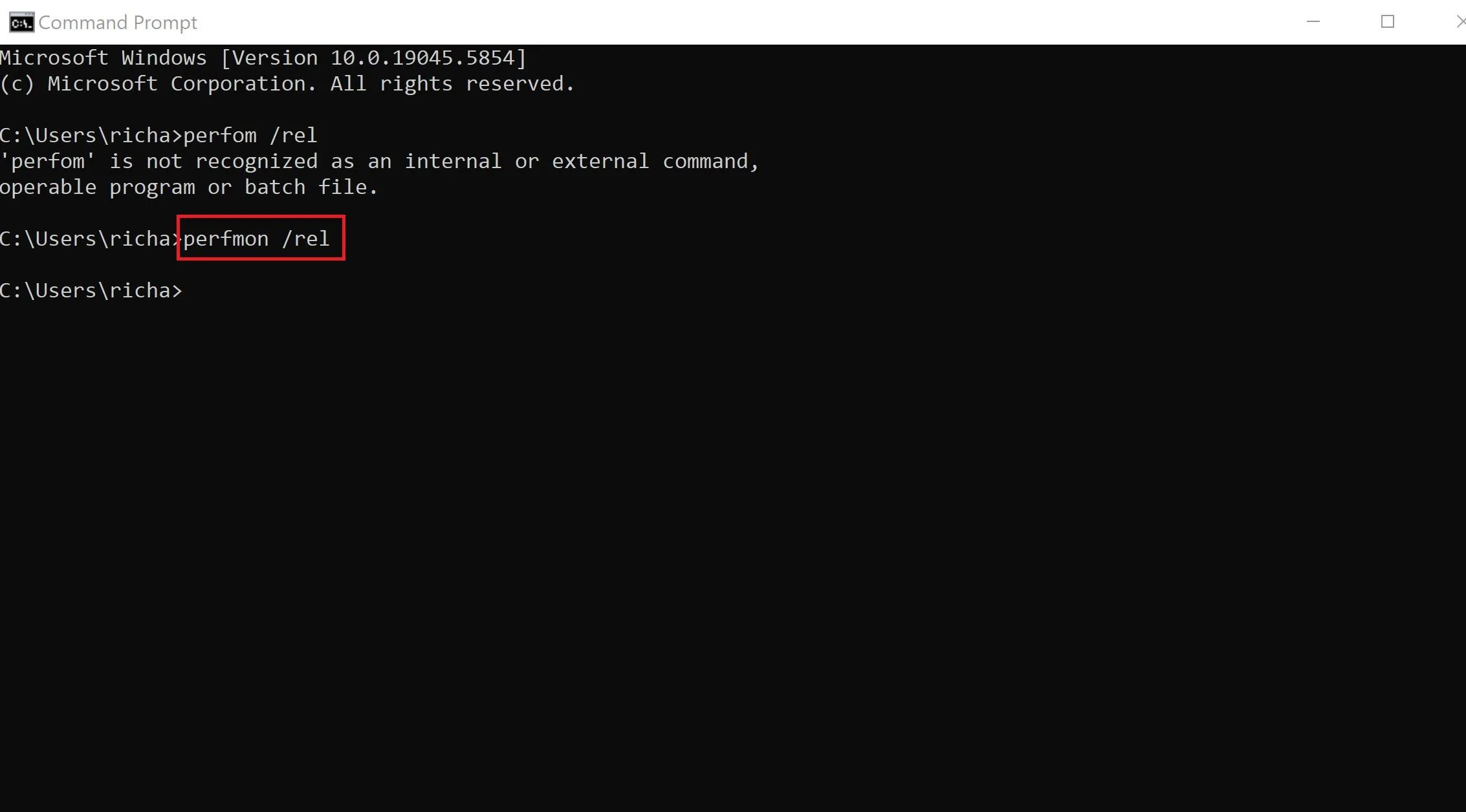 Mở Windows Reliability Monitor bằng lệnh perfmon /rel trong Command Prompt