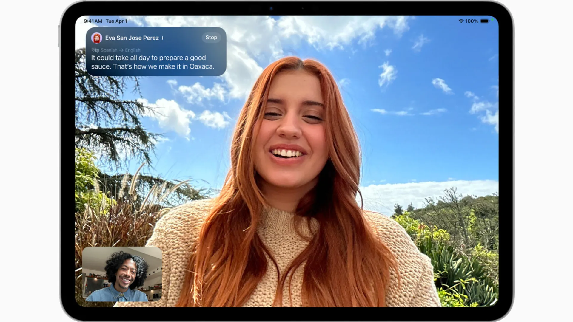 Tính năng Dịch Trực Tiếp (Live Translation) trên FaceTime trong iPadOS 26, hiển thị phụ đề dịch