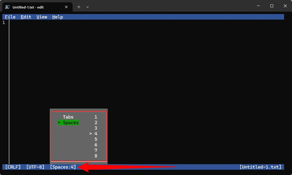 Tùy chọn cài đặt giữa Tab và Spaces trong Microsoft Edit hữu ích cho lập trình viên