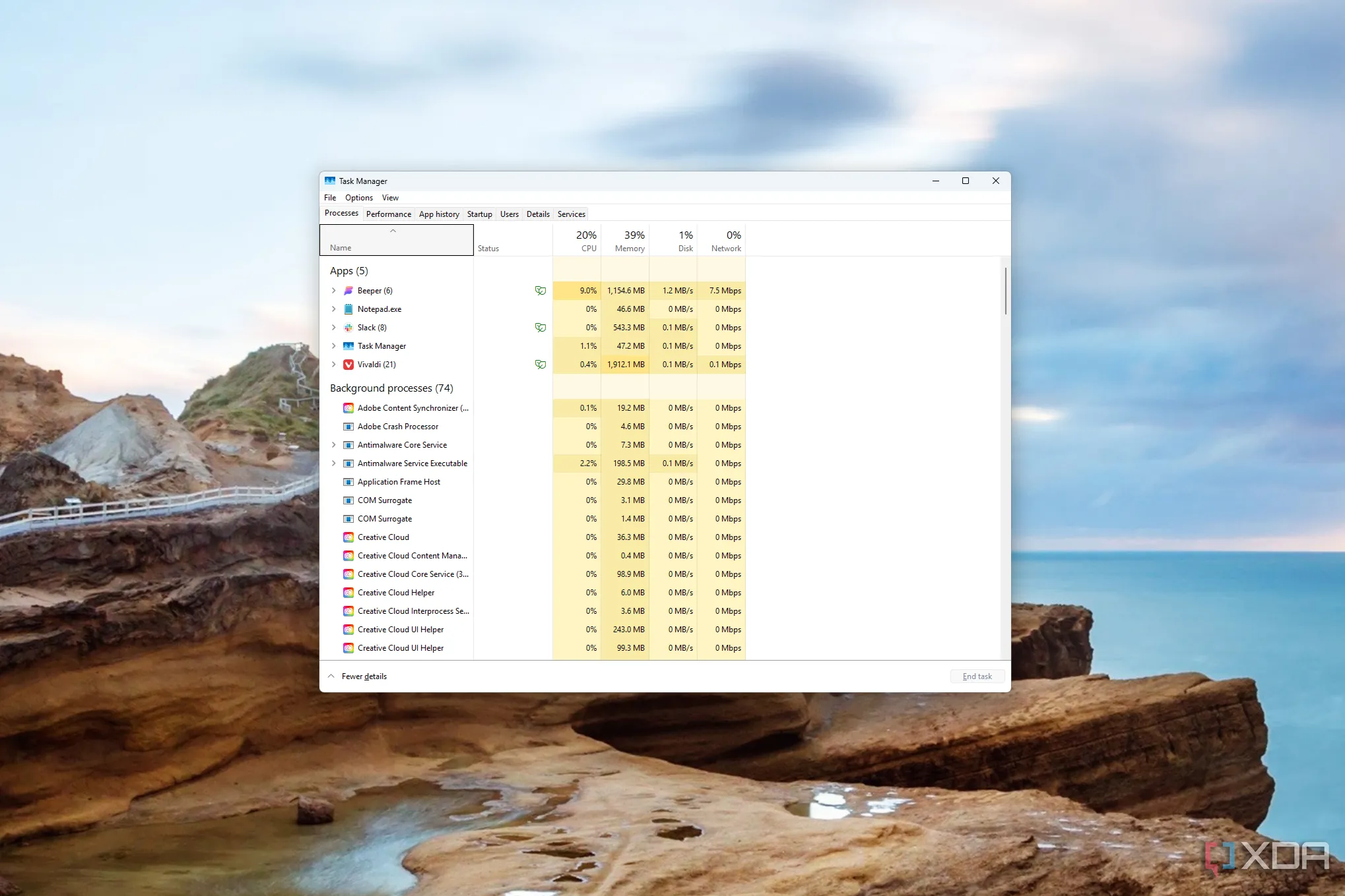 Ảnh chụp màn hình Task Manager với giao diện cổ điển trên Windows 11, thể hiện khả năng giám sát hiệu suất hệ thống.