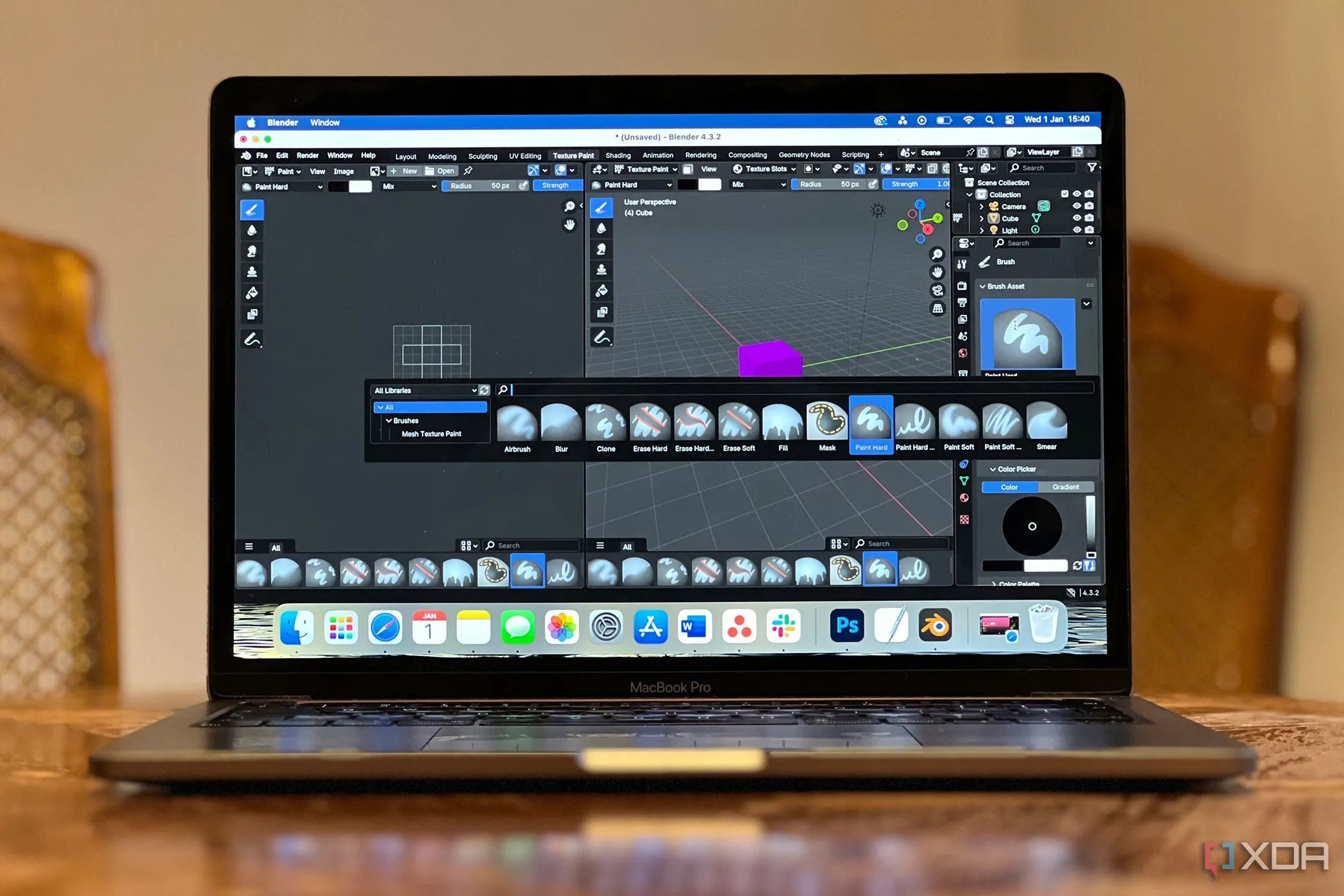 Blender hiển thị tài sản 3D trên MacBook