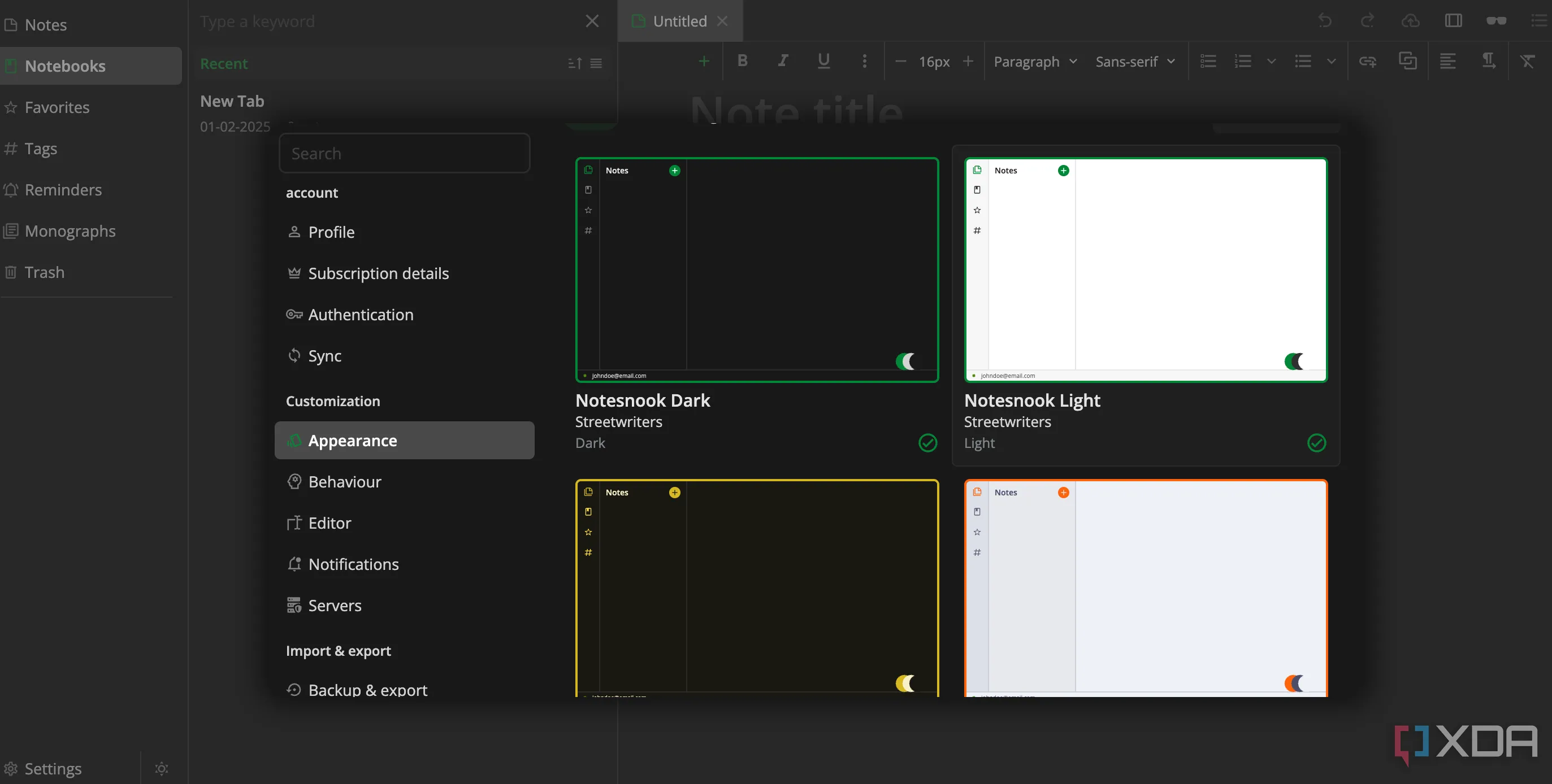 Các chủ đề (themes) của Notesnook