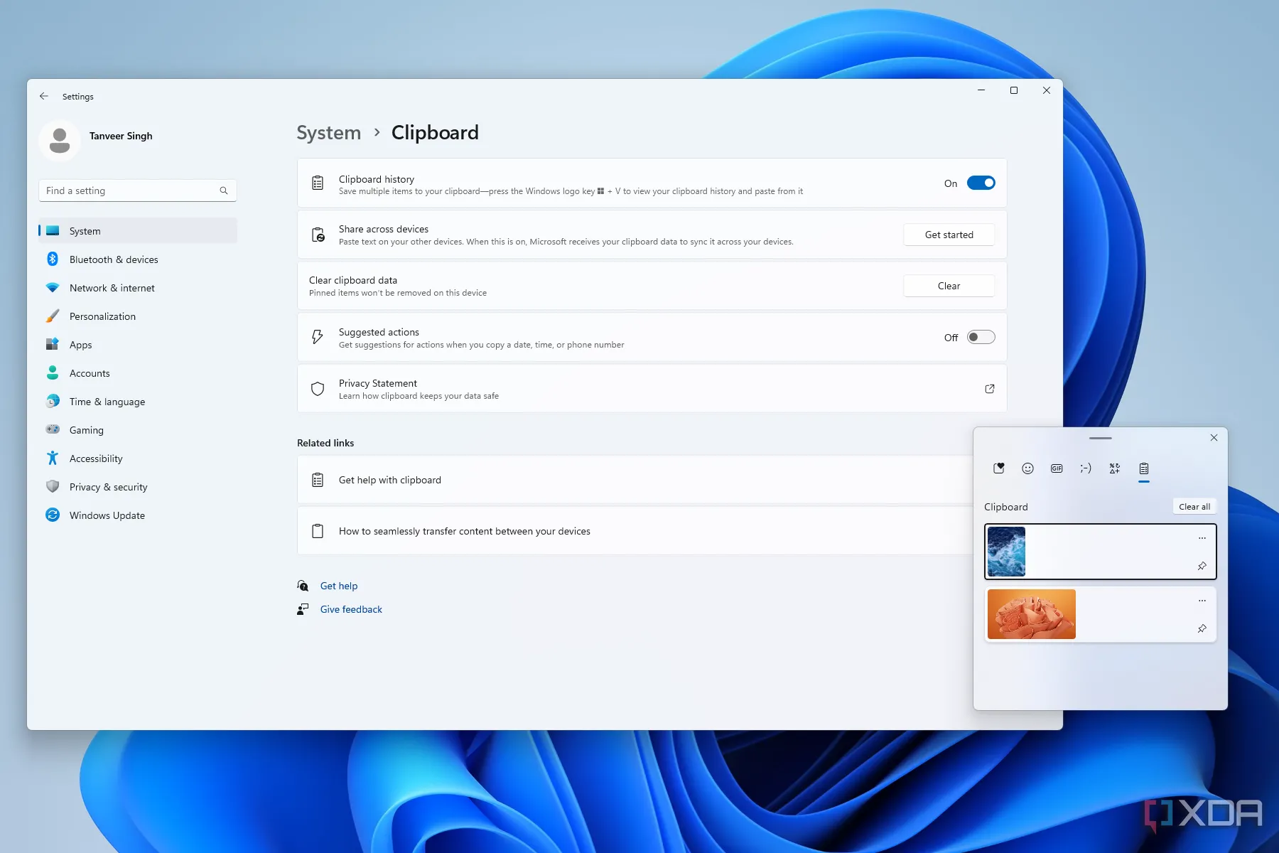 Cài đặt lịch sử clipboard và đồng bộ trên Windows 11