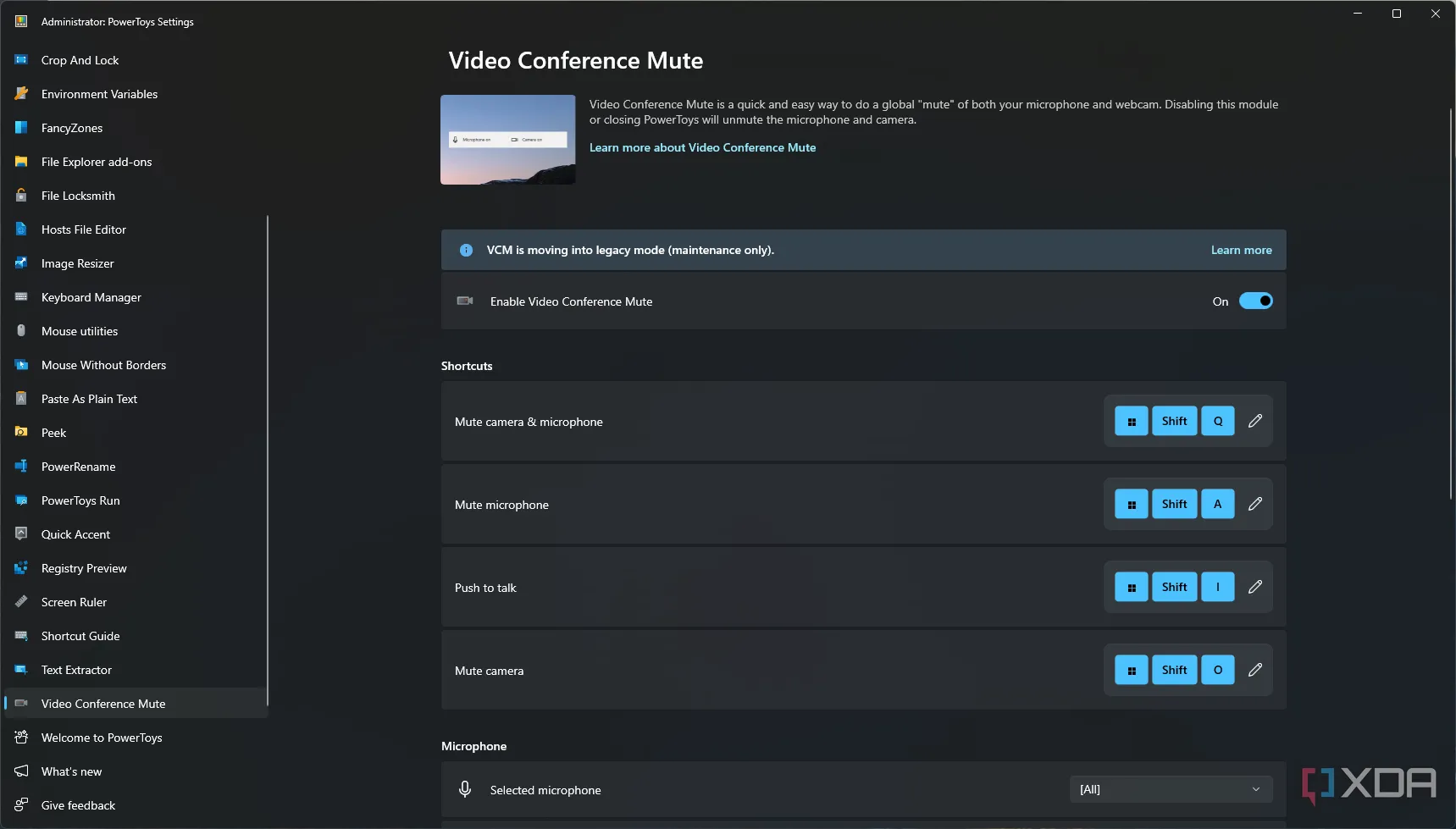 Cài đặt Video Conference Mute của PowerToys cho phép tắt mic và camera nhanh chóng