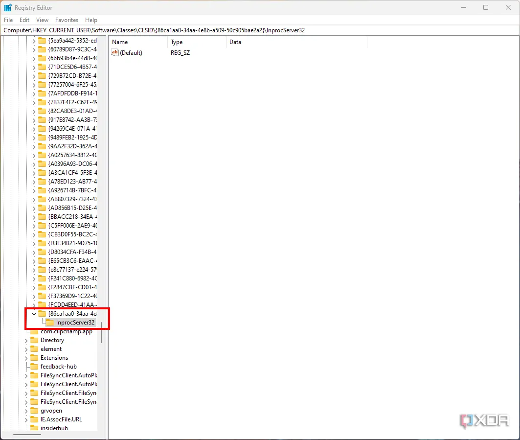 Cấu trúc thư mục Registry trong Regedit để kích hoạt menu ngữ cảnh cổ điển của Windows 11.