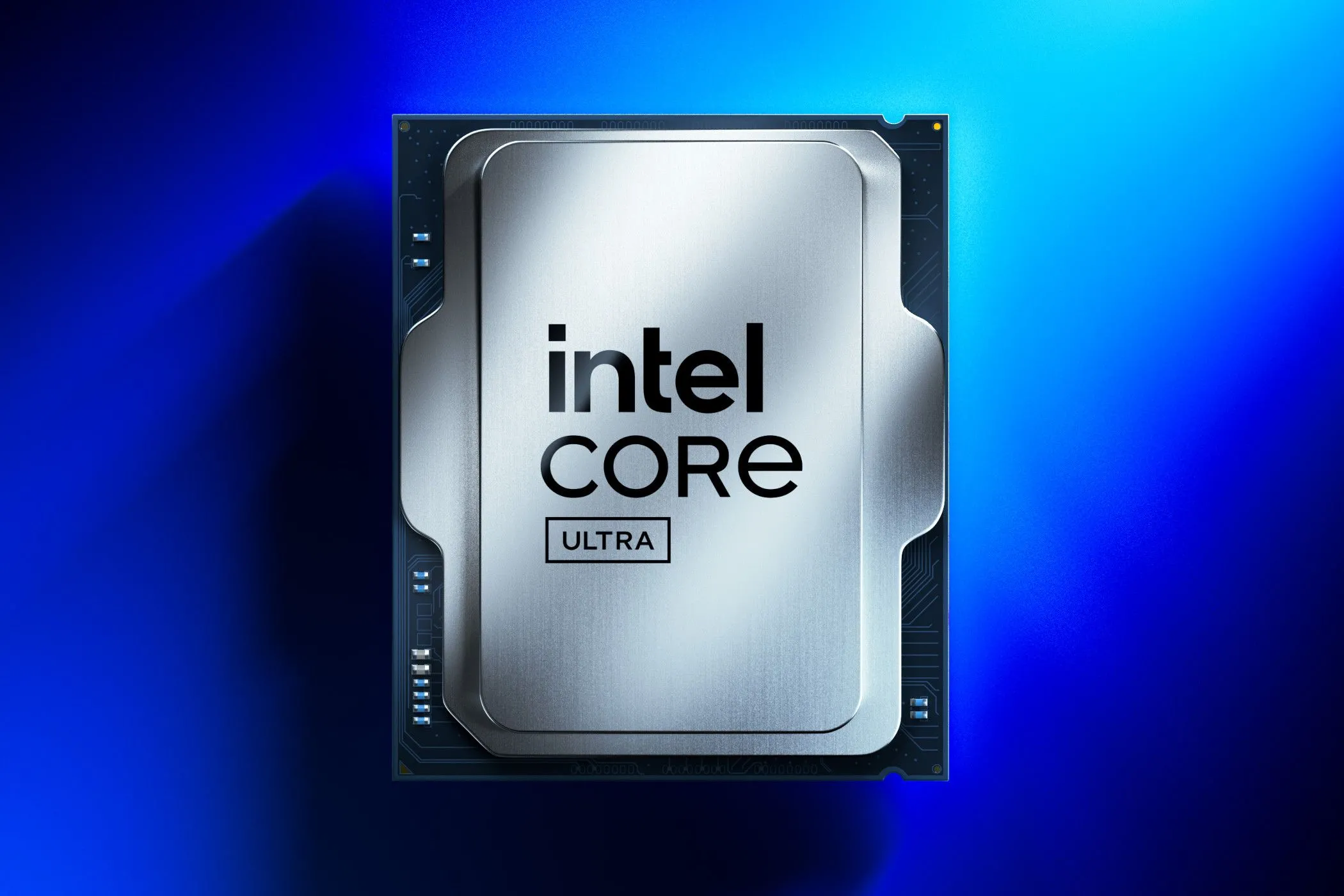 Chip CPU Intel Core Ultra với thiết kế kiến trúc hiện đại, đại diện cho công nghệ xử lý của Intel