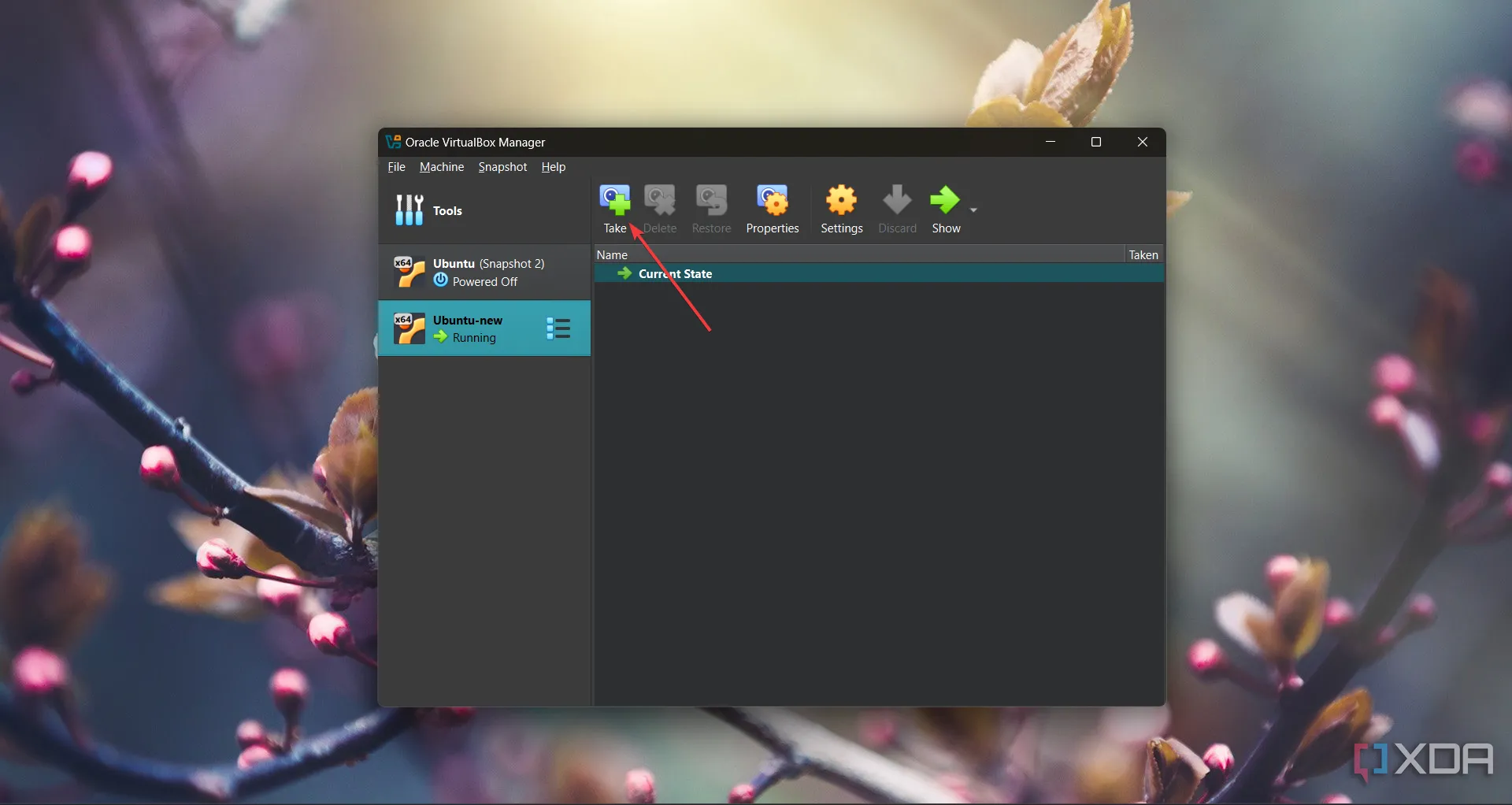 Chụp ảnh snapshot máy ảo Ubuntu Linux trên VirtualBox, minh họa khả năng khôi phục hệ thống tức thì
