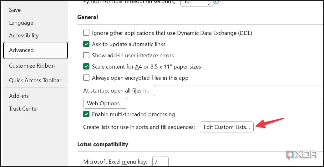 Cửa sổ chỉnh sửa danh sách tùy chỉnh (Edit Custom Lists) trong Excel