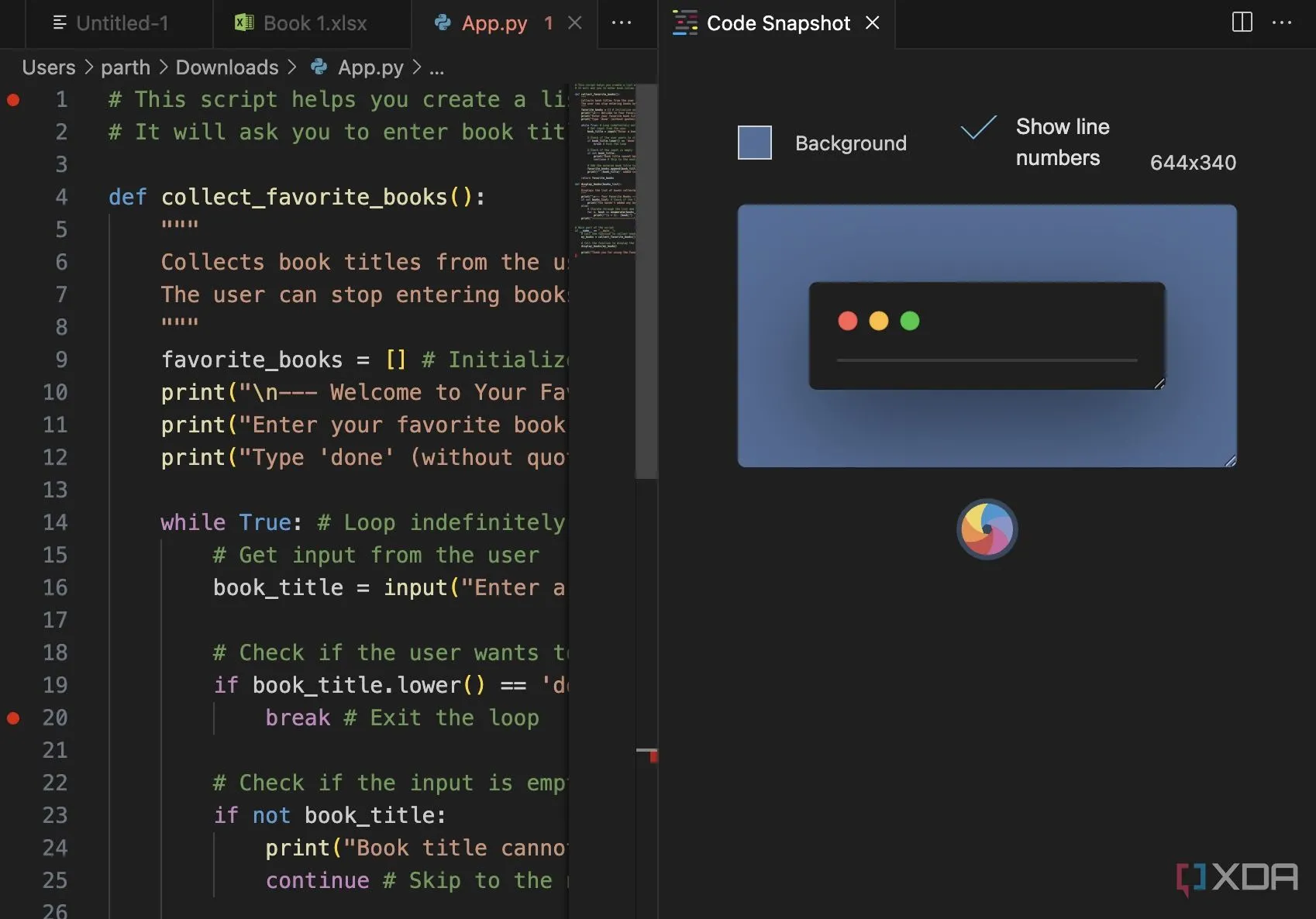Đoạn mã được chụp màn hình chuyên nghiệp bằng tiện ích Code Snapshot trong VS Code với tùy chỉnh nền và bóng.