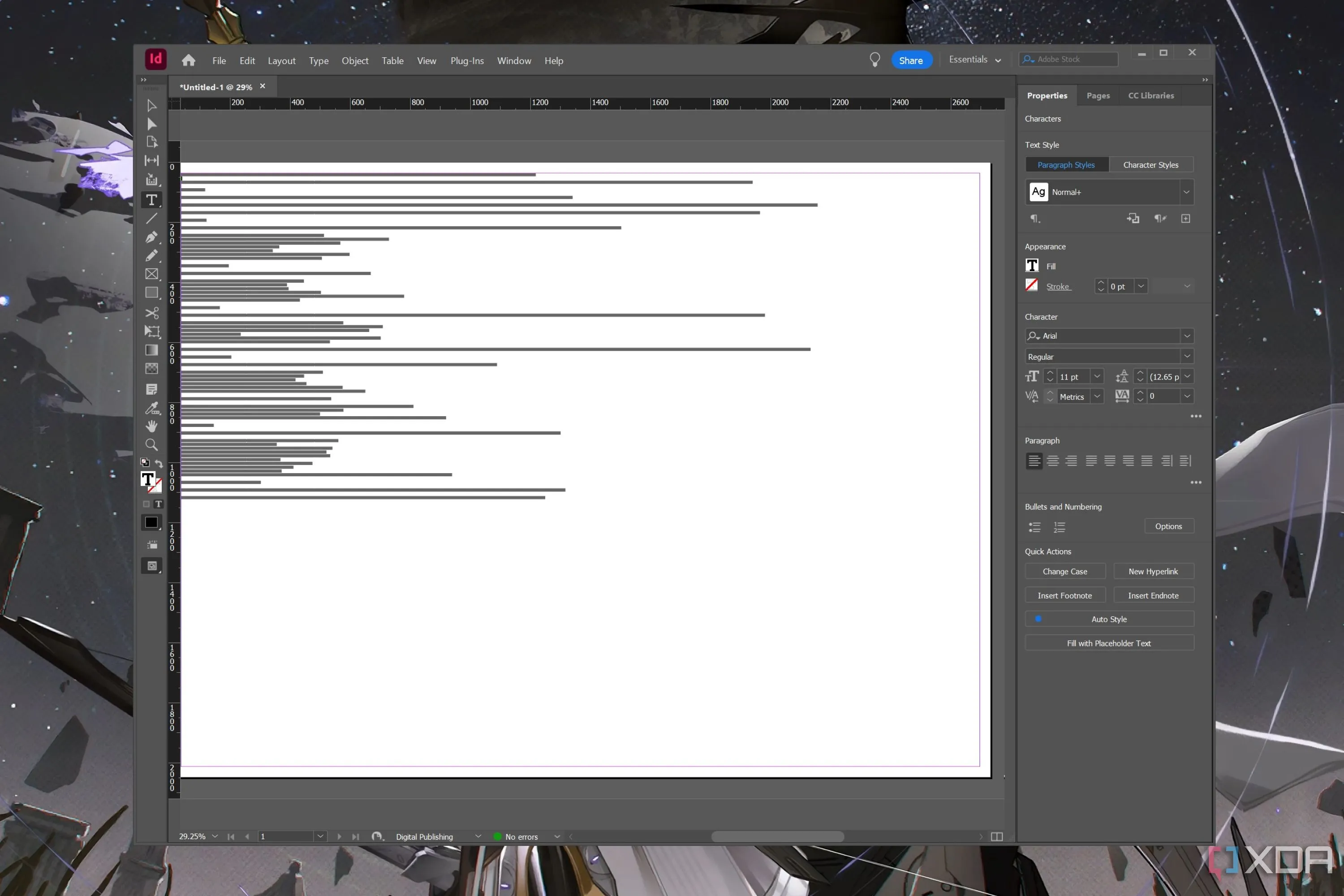 Giao diện bên trong ứng dụng Adobe InDesign chuyên nghiệp