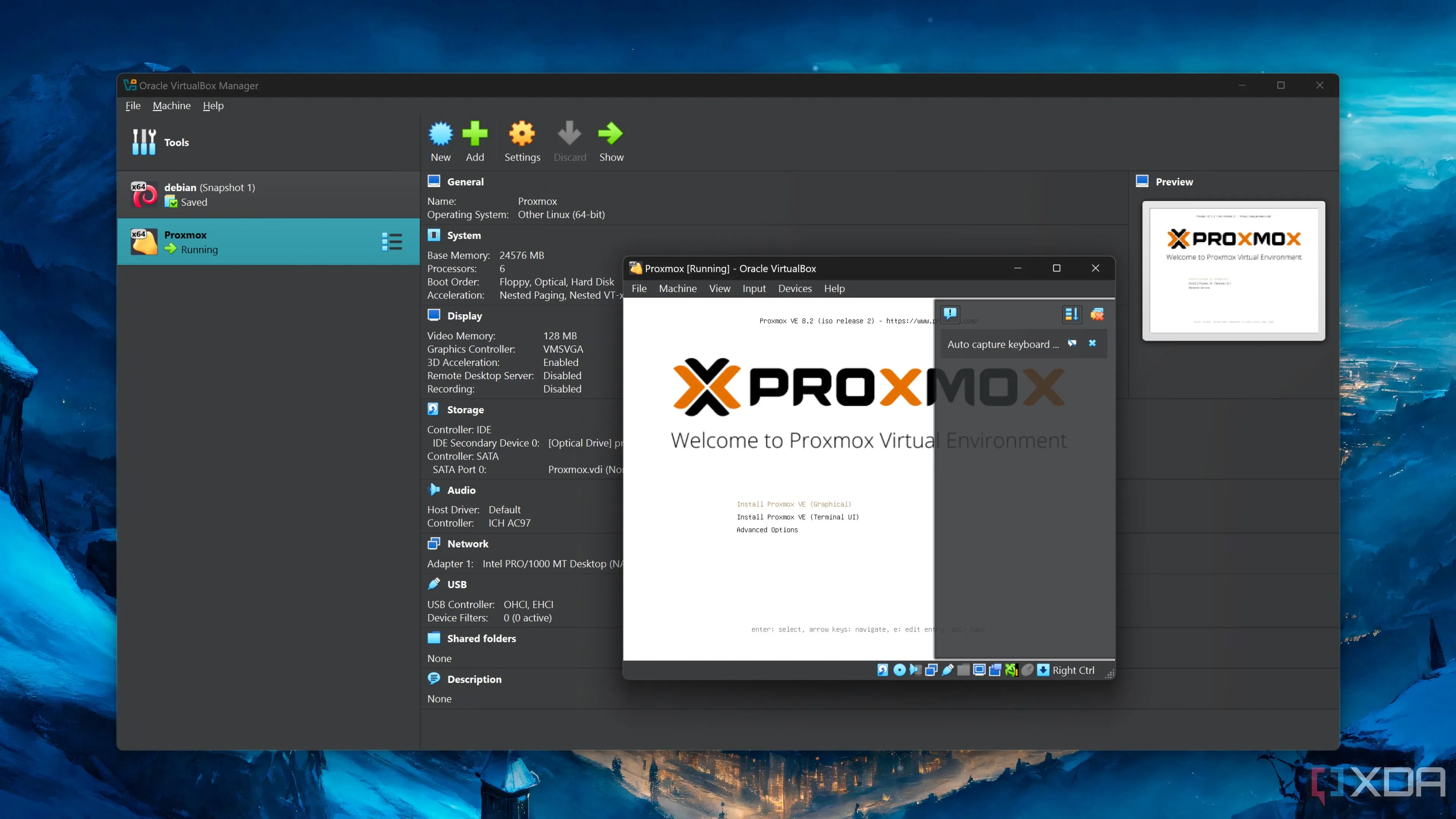 Giao diện cài đặt Proxmox VE bên trong máy ảo Oracle VirtualBox