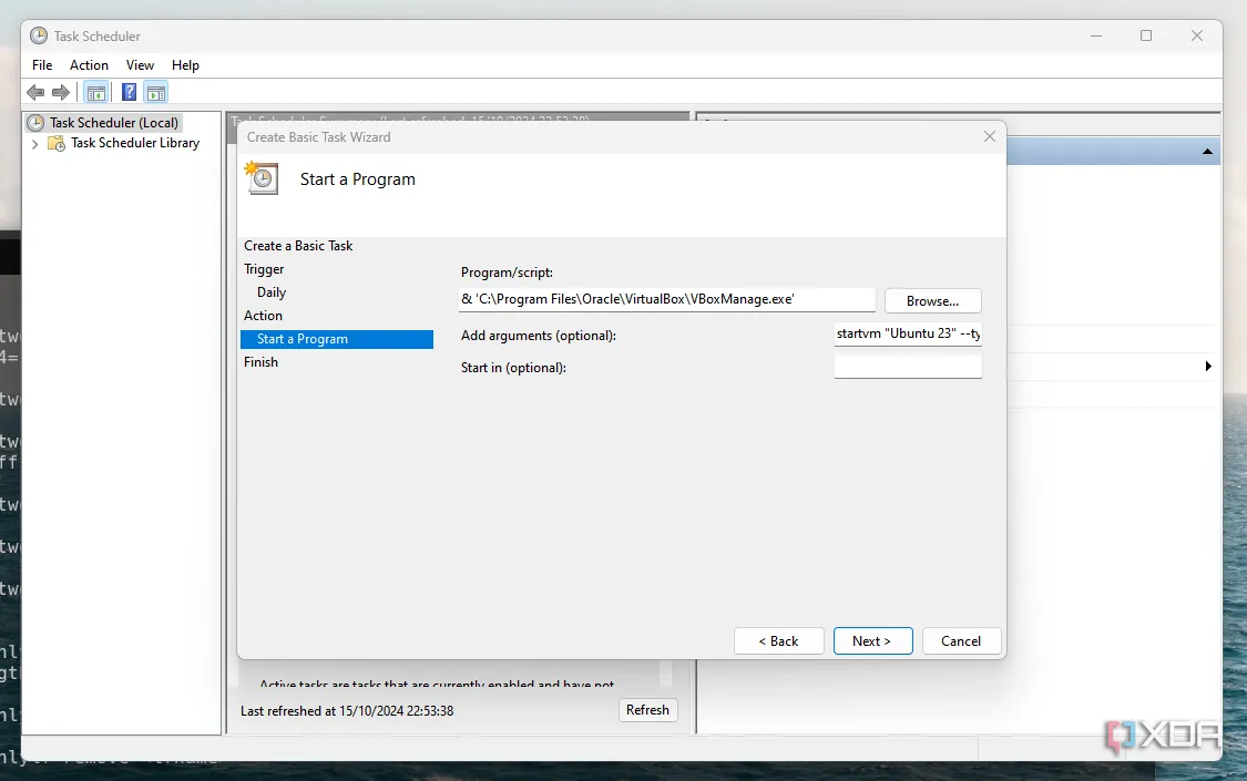 Giao diện chính của Trình lập lịch tác vụ Windows, hiển thị danh sách các tác vụ