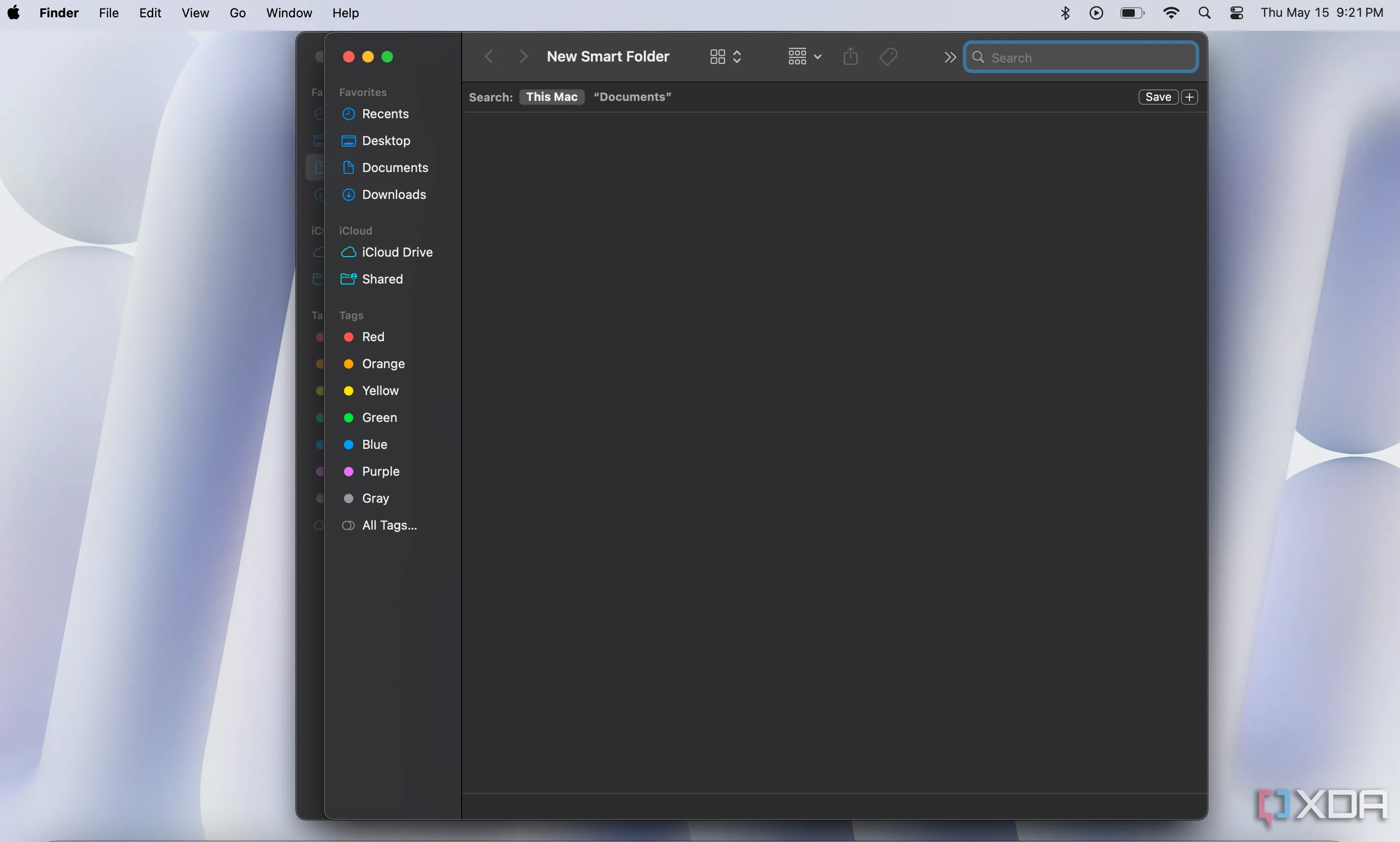 Giao diện Finder hiển thị nội dung của một thư mục thông minh trên macOS