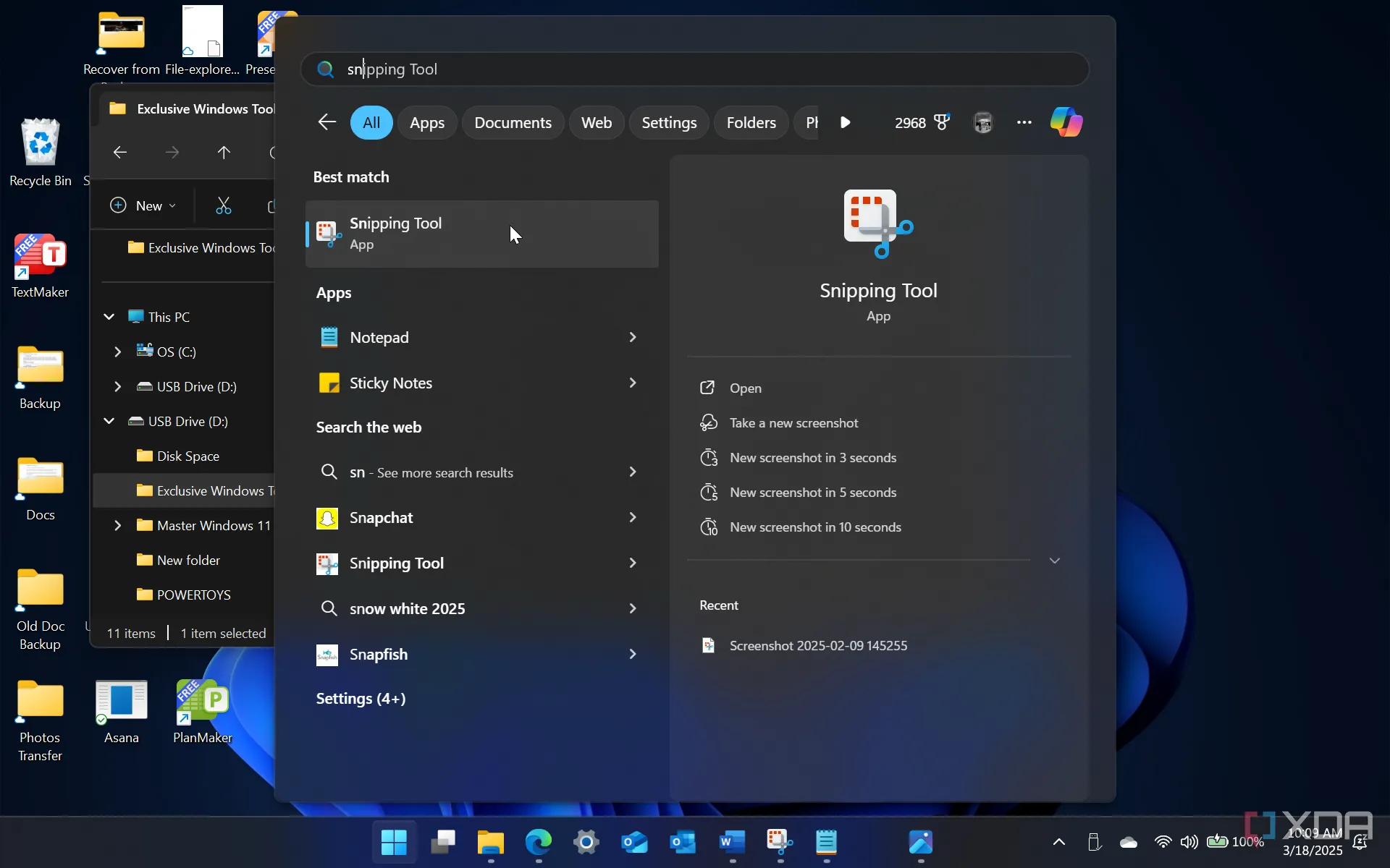 Giao diện khởi động Snipping Tool từ menu Start trên Windows, minh họa sự tiện lợi của công cụ tích hợp sẵn.