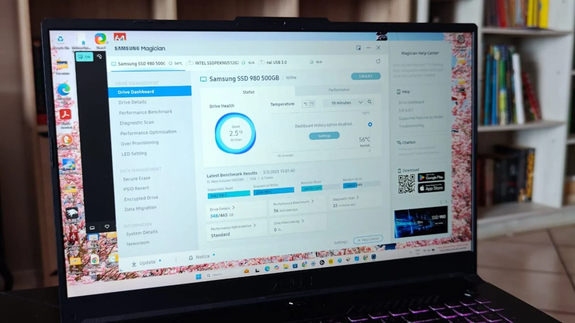 Giao diện phần mềm Samsung Magician minh họa một công cụ tiện ích giúp kiểm tra và cập nhật firmware SSD hiệu quả.