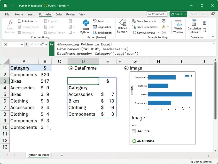 Giao diện Python trong Microsoft Excel với tính năng tổng hợp dữ liệu