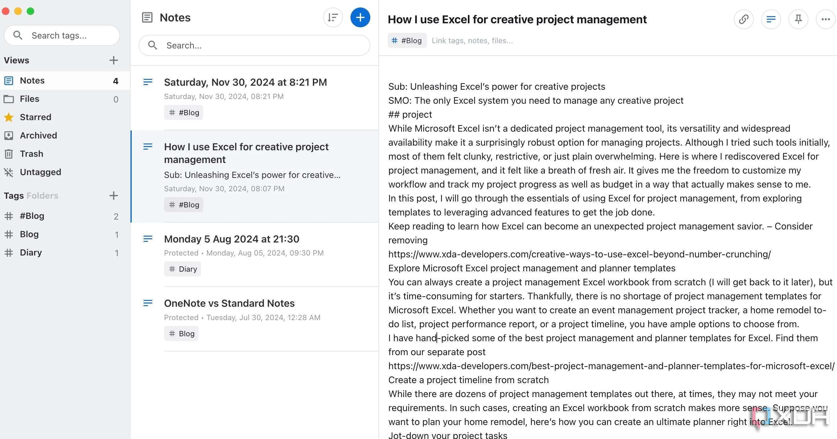 Giao diện Standard Notes cho thấy hỗ trợ Markdown tiện lợi