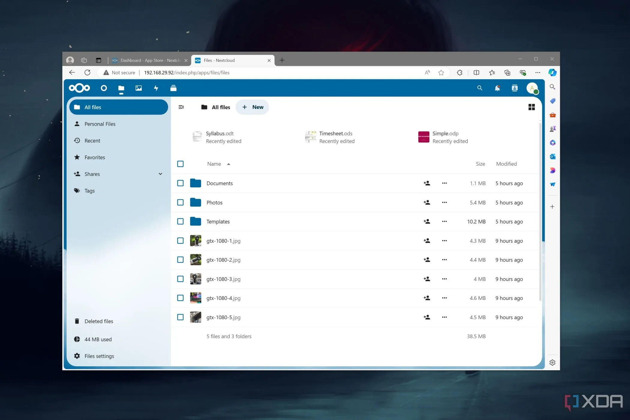 Giao diện tab Tệp của Nextcloud