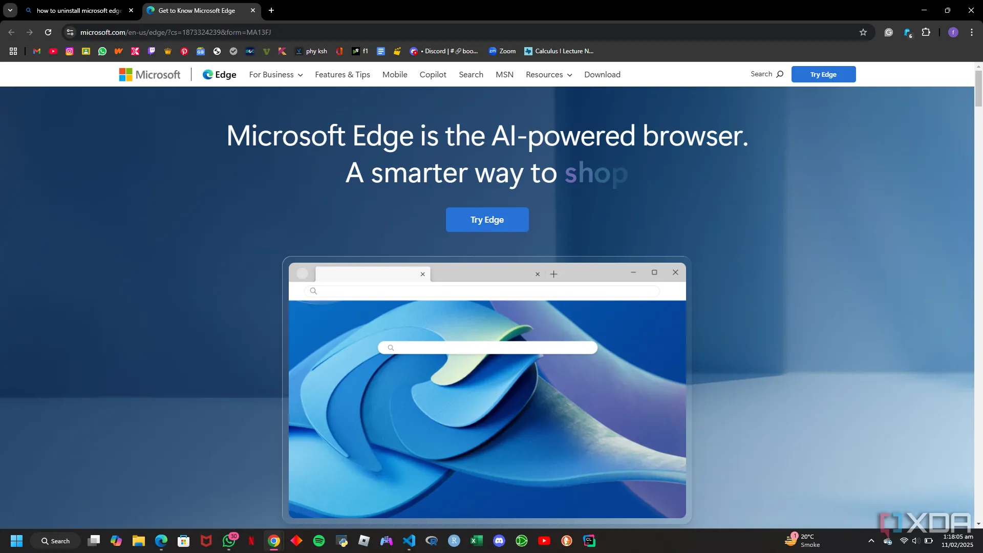 Giao diện trang web chính thức của trình duyệt Microsoft Edge, nơi giới thiệu các tính năng mới và khuyến khích người dùng tải xuống.
