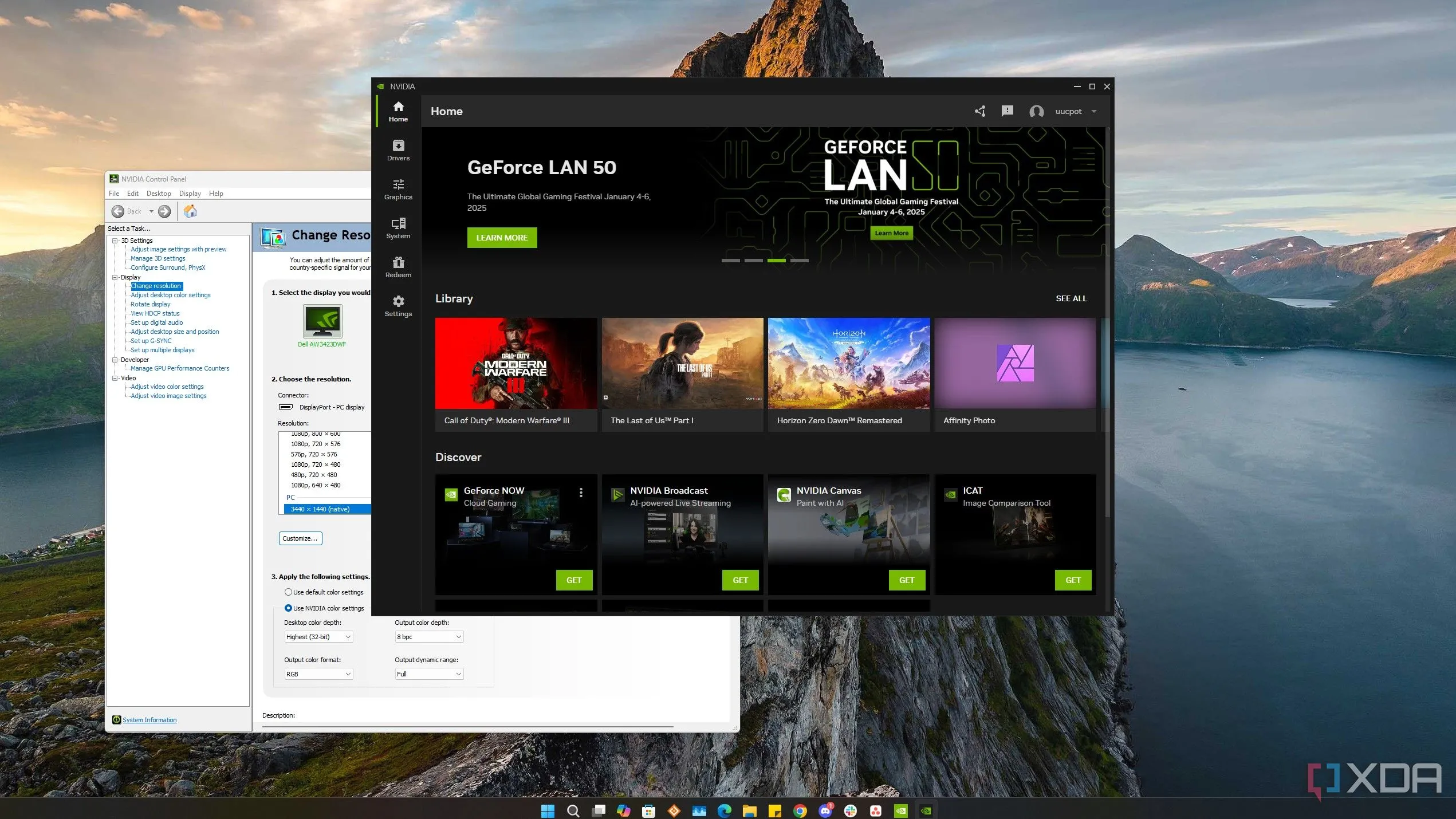 Giao diện ứng dụng Nvidia và Nvidia Control Panel trên Windows 11 minh họa cài đặt DLSS