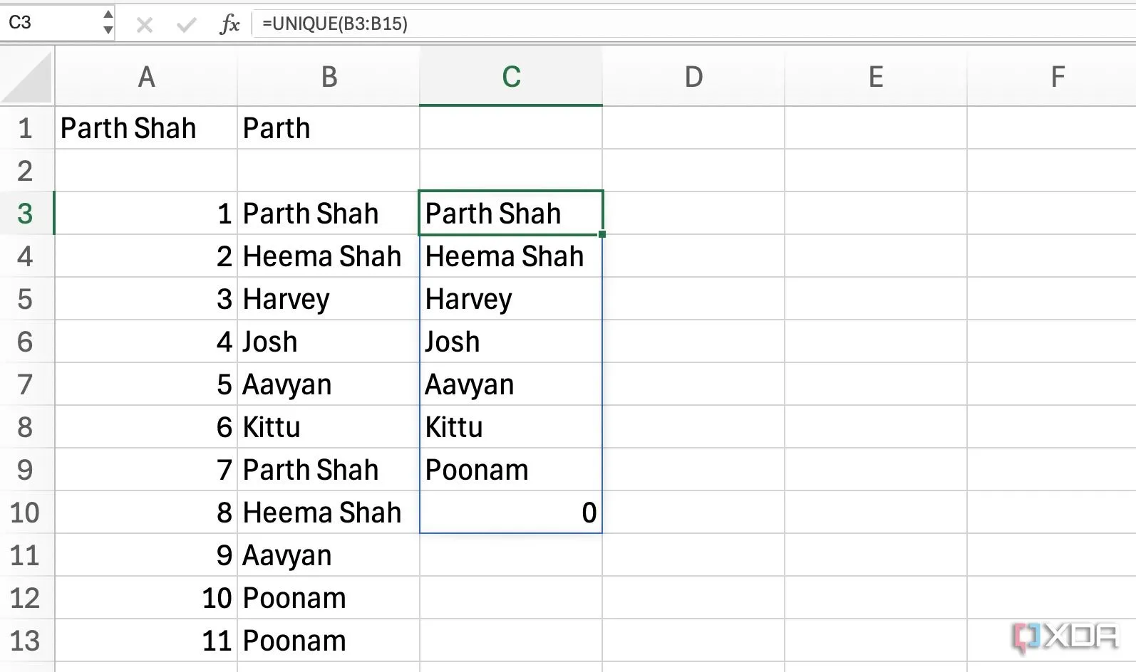 Hàm UNIQUE trong Excel để lọc và hiển thị các giá trị duy nhất