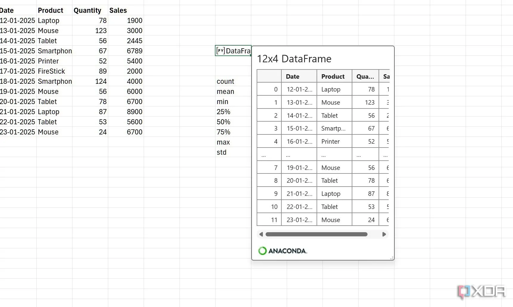 Khung dữ liệu DataFrame trong Python cho Excel tối ưu hiệu suất