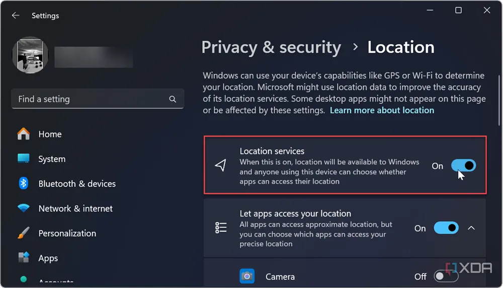 Kích hoạt dịch vụ định vị trong cài đặt quyền riêng tư của Windows 11