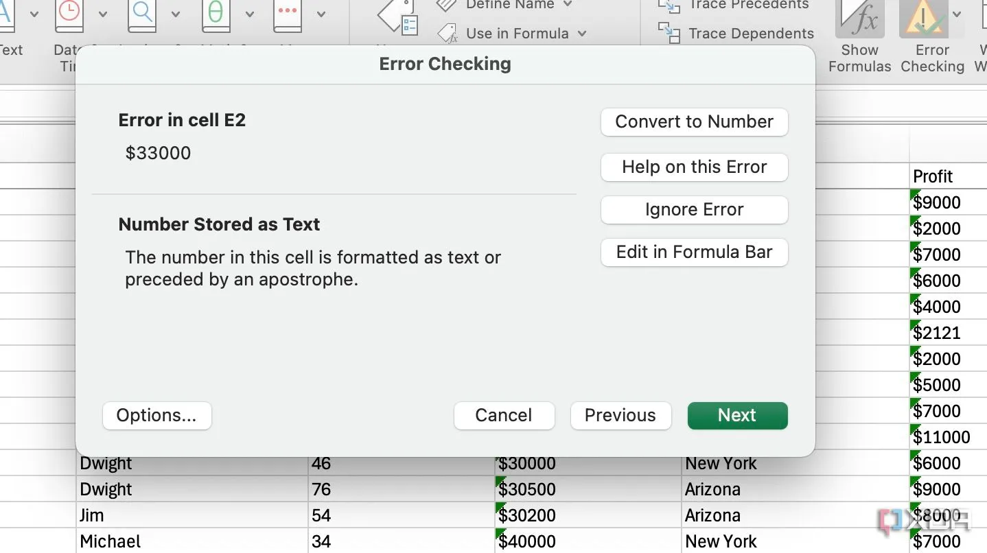 Kiểm tra lỗi công thức Excel