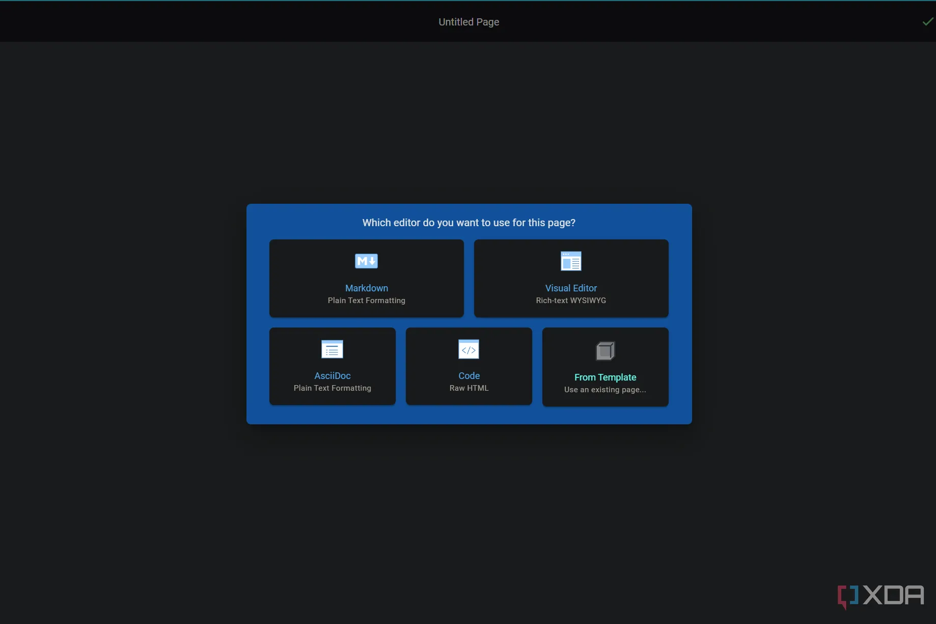 Lựa chọn các trình soạn thảo phong phú trong Wiki.js bao gồm Visual, Markdown và HTML