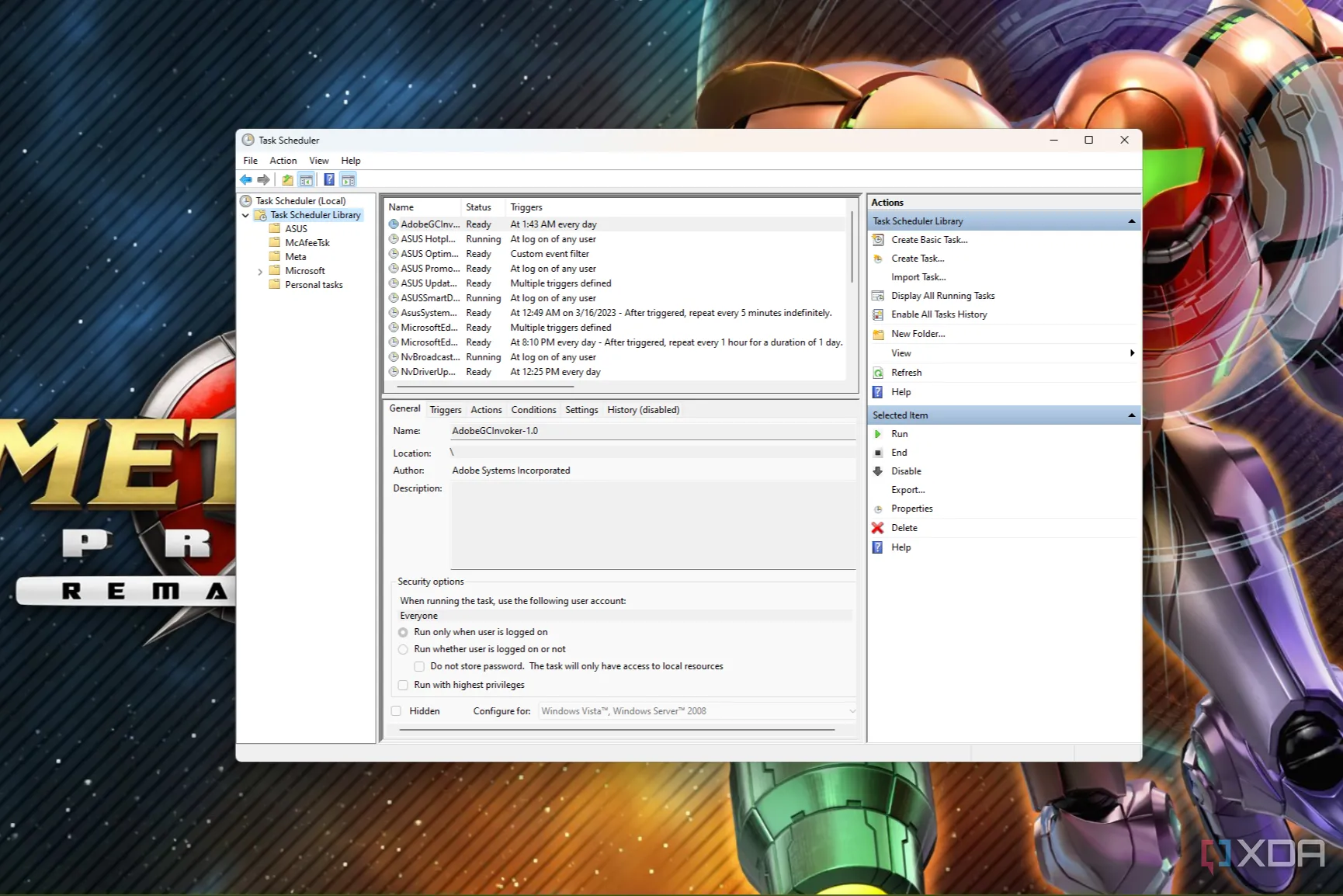 Màn hình chụp ứng dụng Trình lập lịch tác vụ Windows 11 với cửa sổ chính mở