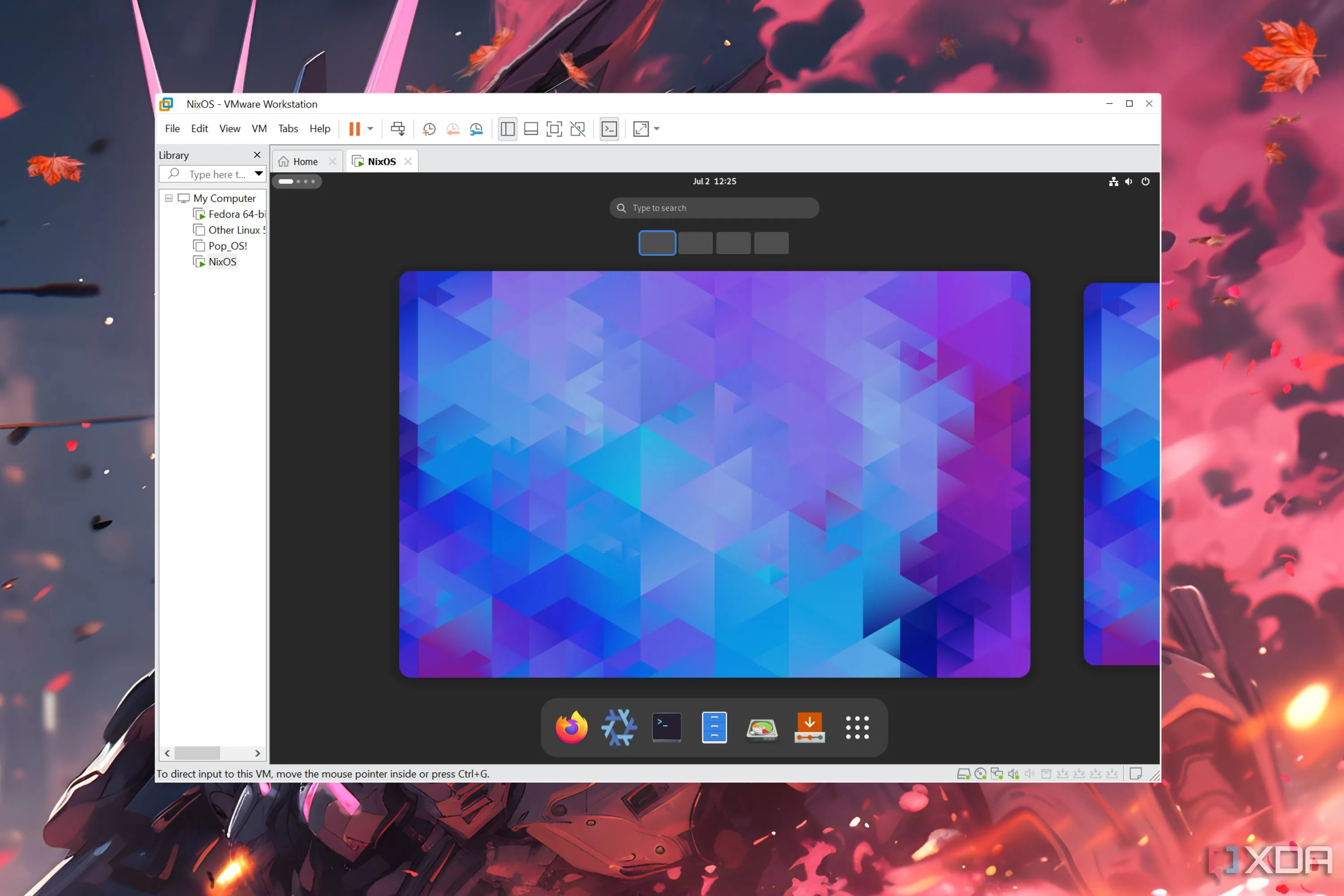 Màn hình giao diện VMware Workstation Pro đang chạy hệ điều hành NixOS