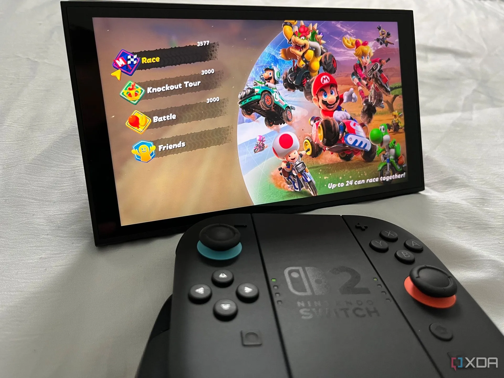 Màn hình Nintendo Switch 2 hiển thị game Mario Kart World đang chơi trực tuyến