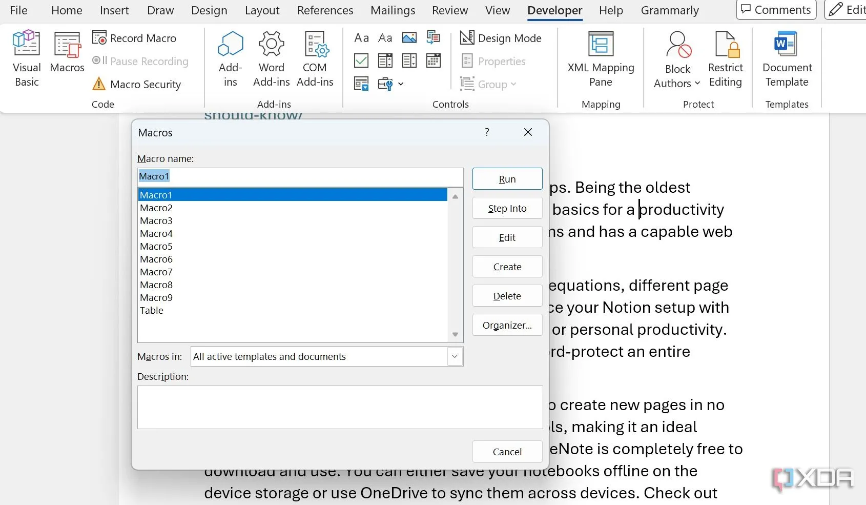 Minh họa quy trình tạo macro trong Microsoft Word, gợi ý chức năng ghi macro tổng quát