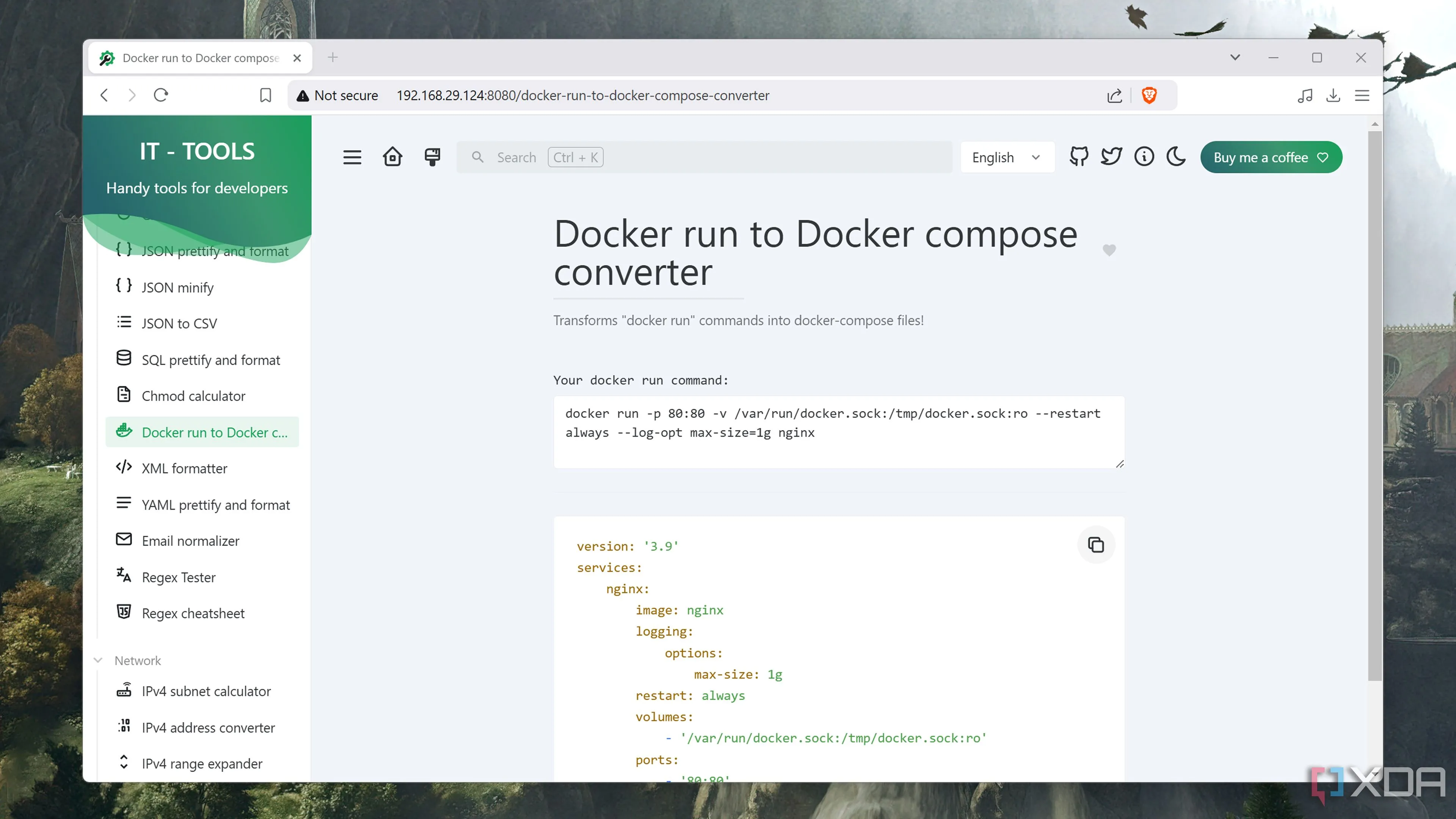 Mô hình chuyển đổi lệnh Docker run sang file Docker Compose YAML trong IT-Tools giúp tối ưu quản lý container