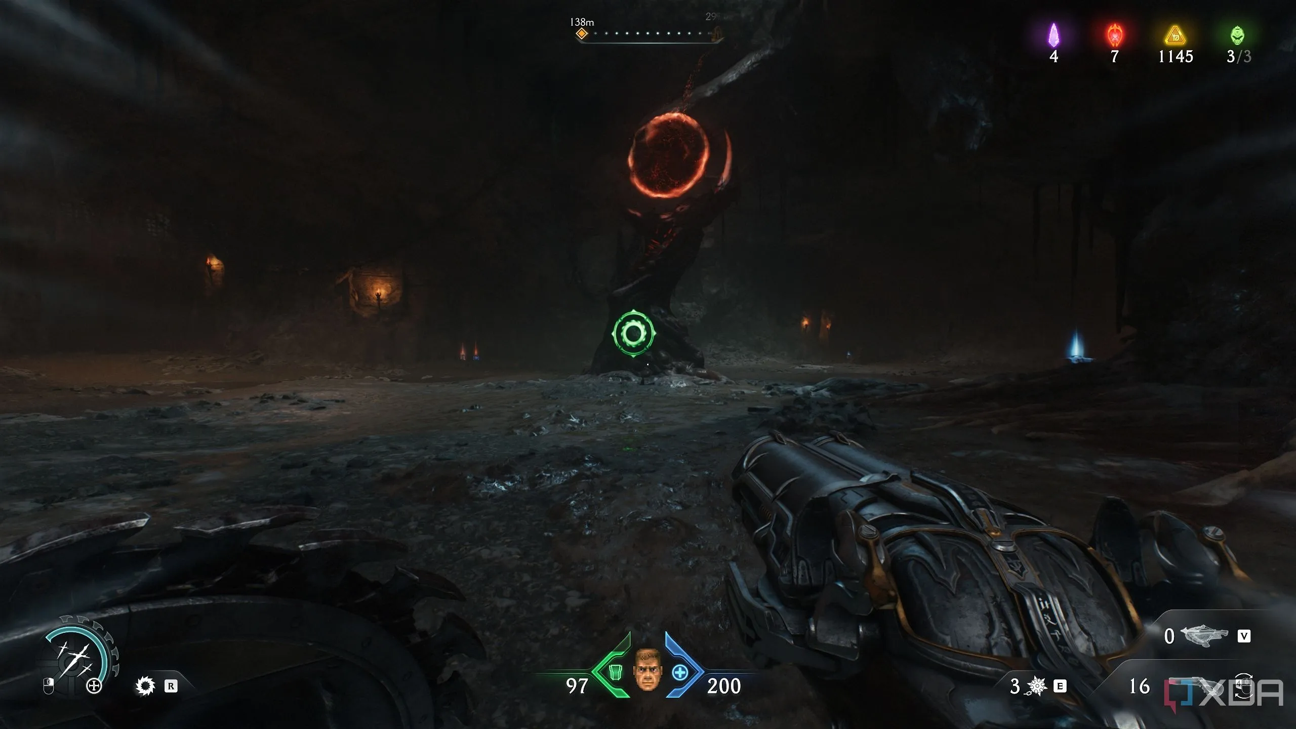 Một cổng máu trong Chương 20 của Doom: The Dark Ages, sẵn sàng để được Shield Charge qua