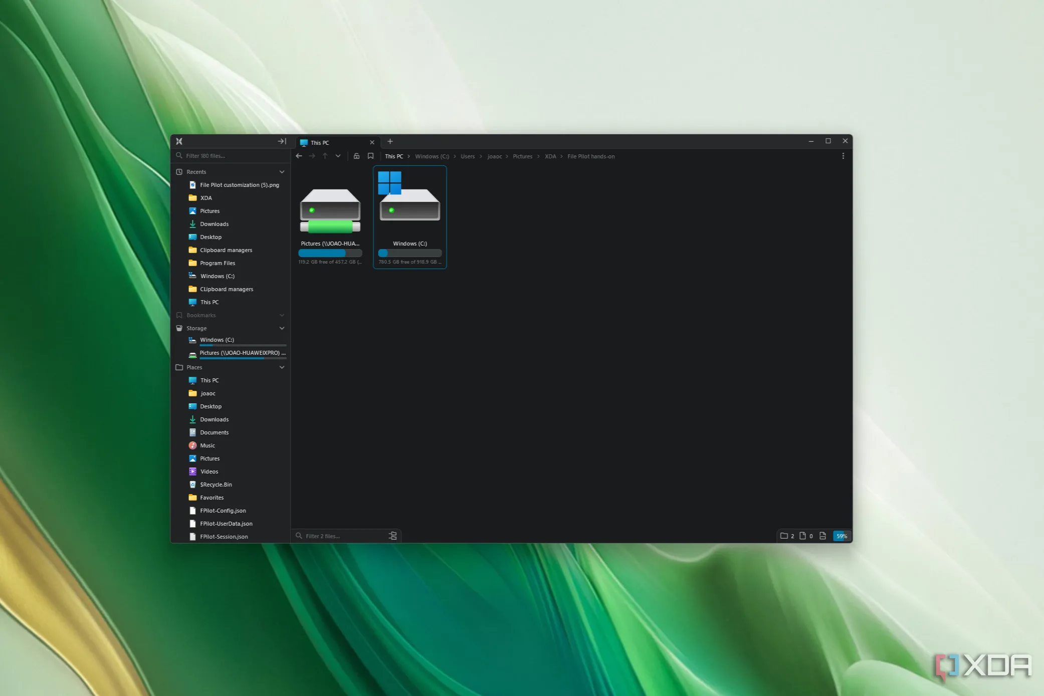 Screenshot File Pilot hiển thị các ổ đĩa có sẵn, bao gồm ổ đĩa mạng đã map