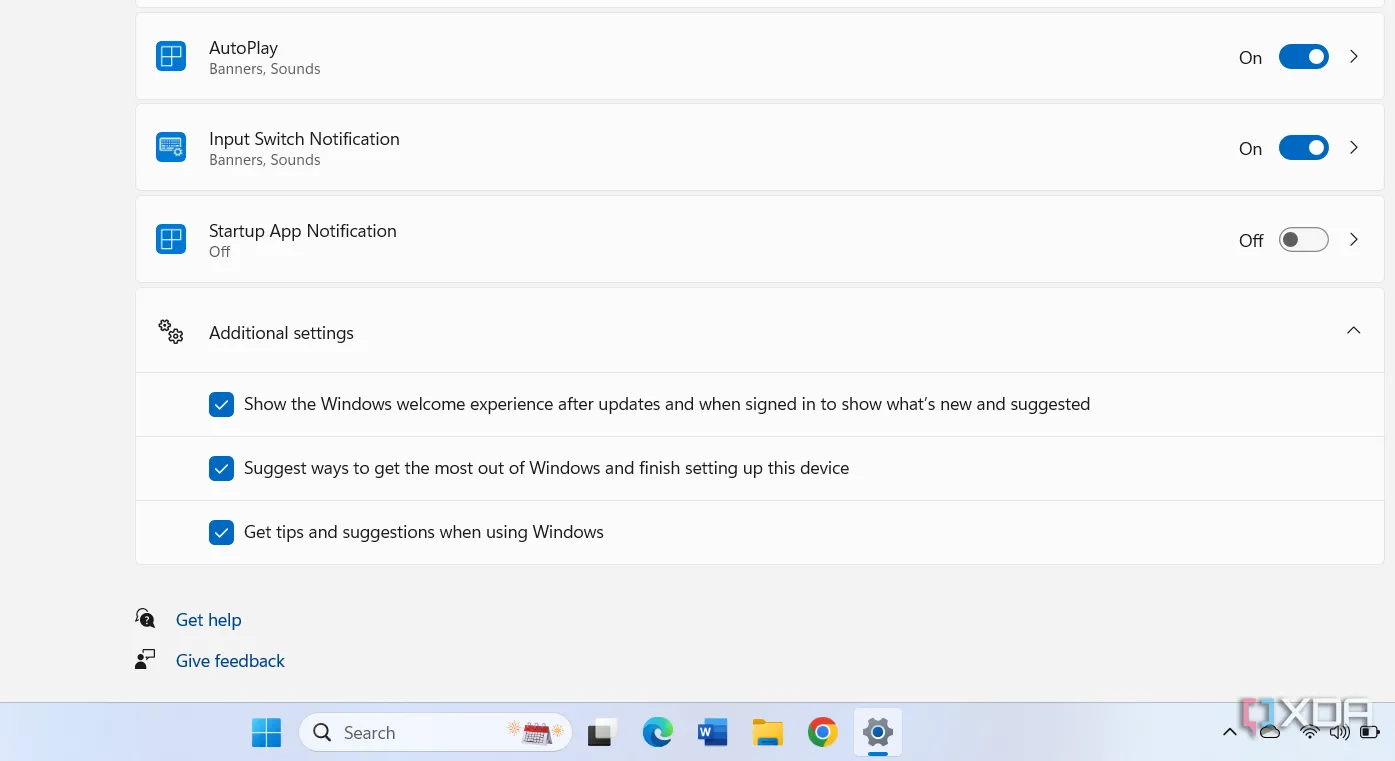 Tùy chọn tắt thông báo và gợi ý từ Microsoft trên Windows 11