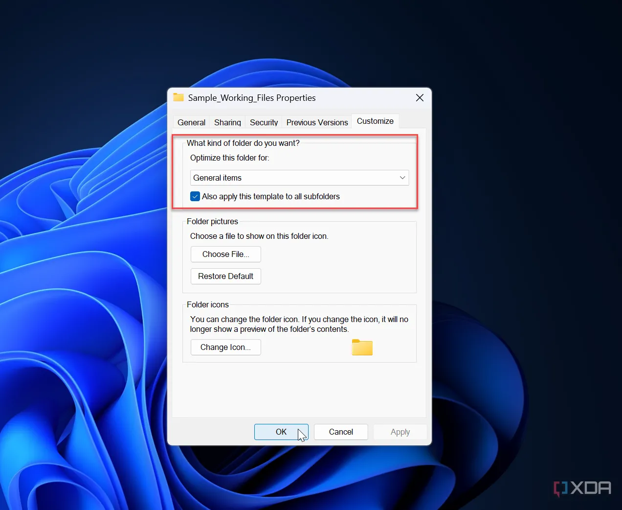Tùy chọn tối ưu hóa cài đặt thư mục trong File Explorer trên Windows 11