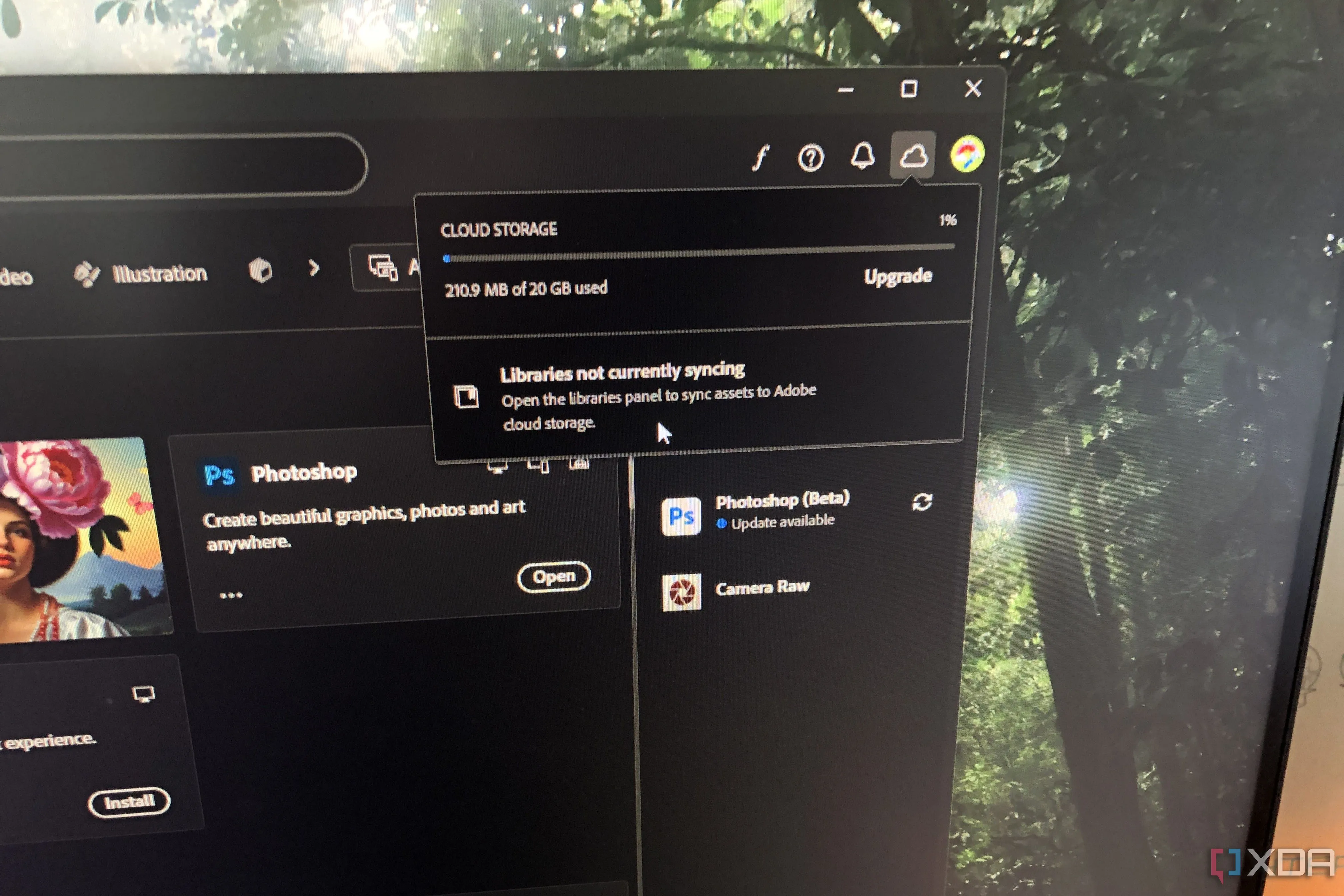Ứng dụng Adobe Creative Cloud hiển thị lỗi thư viện không đồng bộ, minh chứng cho vấn đề đồng bộ hóa.